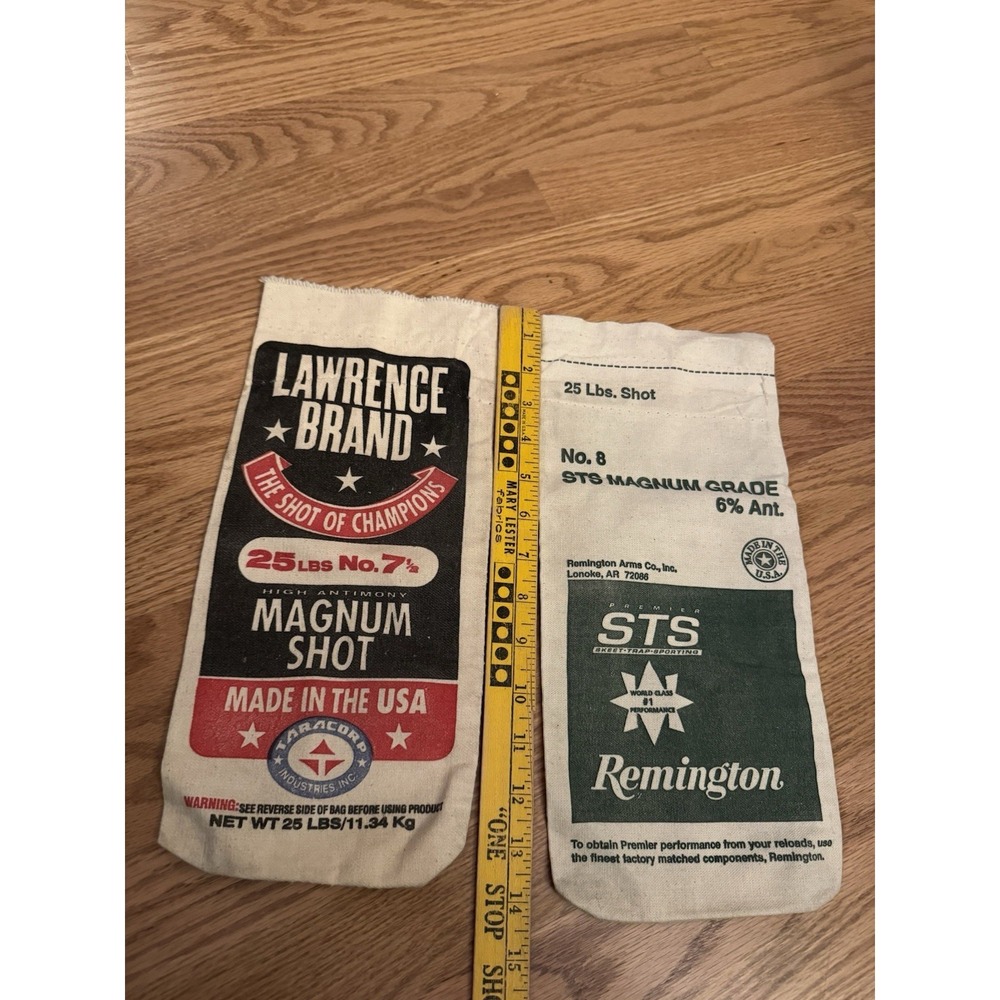 Vintage Remington STS & Lawrence Brand 25 Lb Lead Shot Canvas Bags Lot 2